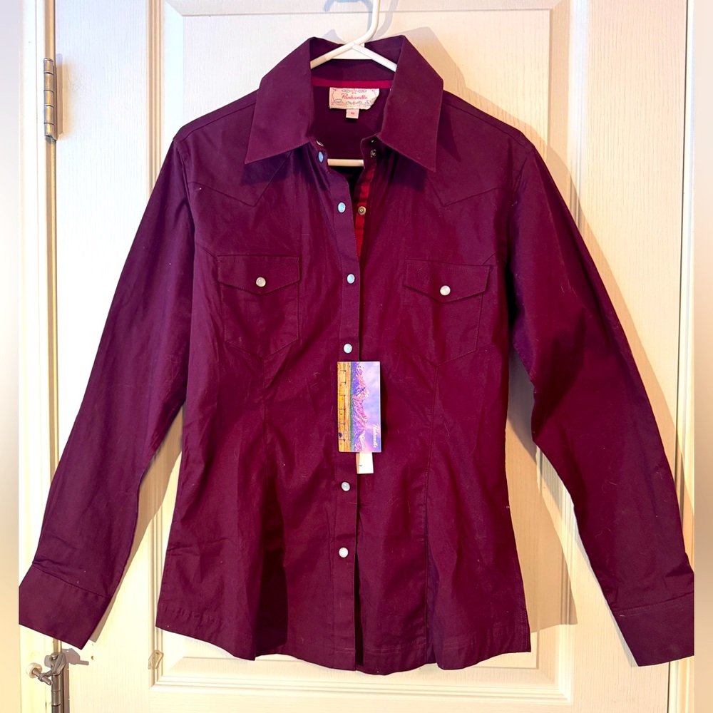 Panhandle Women's Western Burgundy Wine Pearl Snap Shirt Size M New w/ Tags